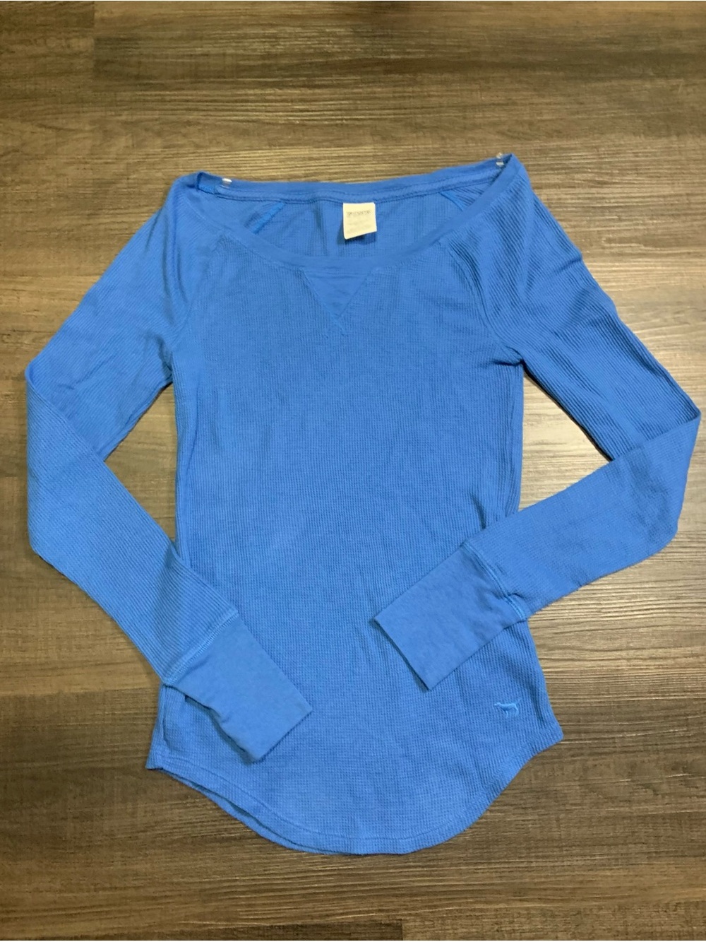 PINK Victoria's Secret Bright Blue Long-Sleeve Waffle Top